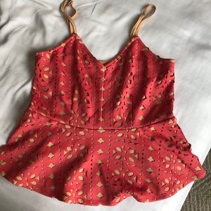 Coral Cut-Out Design Peplum Top Sz M NWT